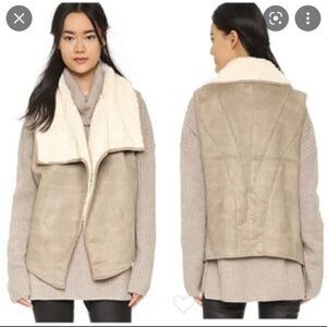 Minkpink beige shearling suede fold over lapel vest XS